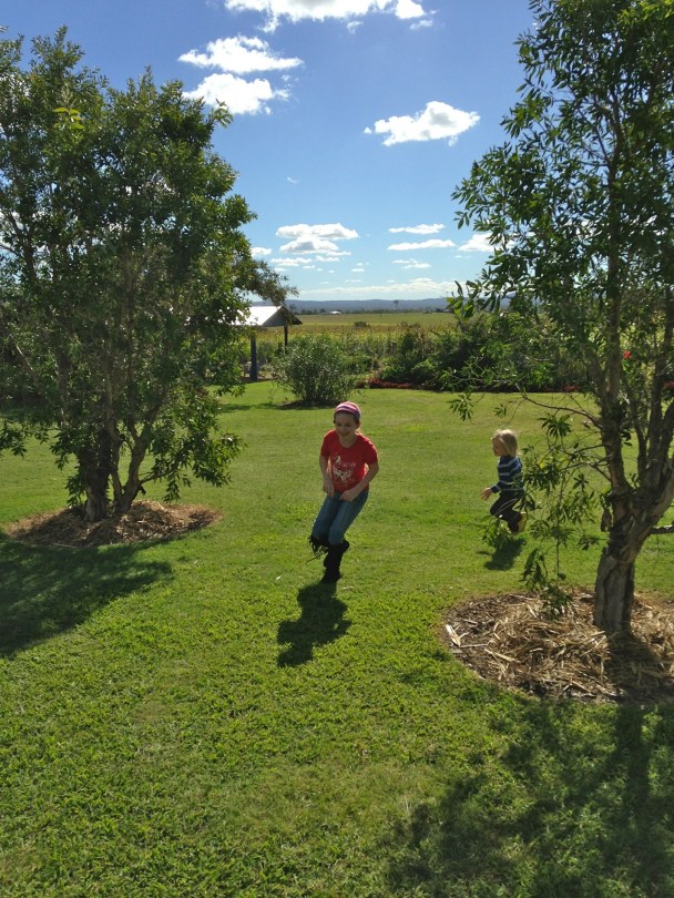Child running on lawn