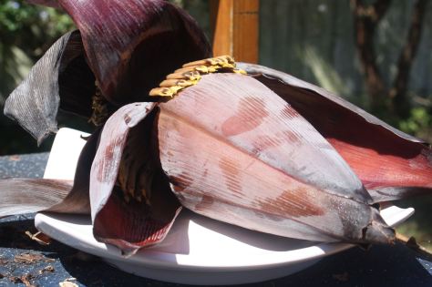 banana flower on a platter