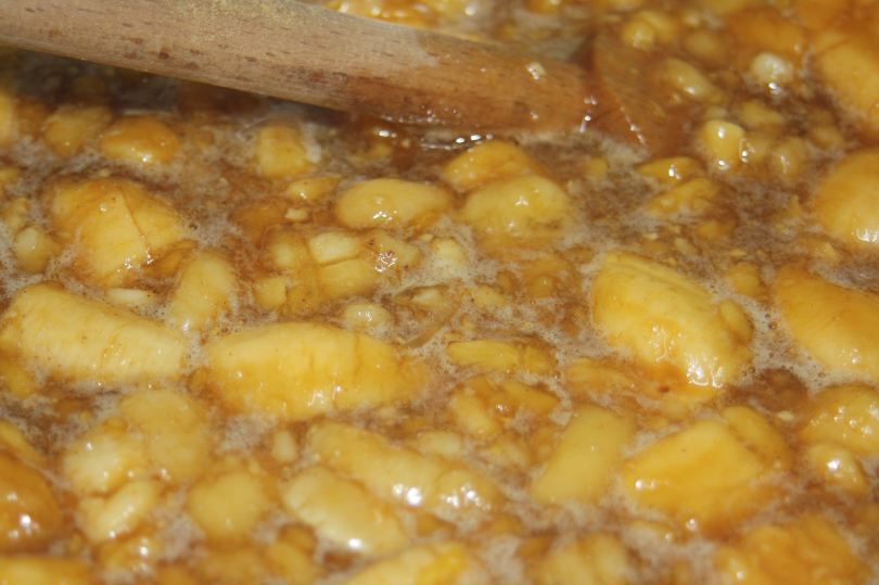 close up of simmering mashed bananas